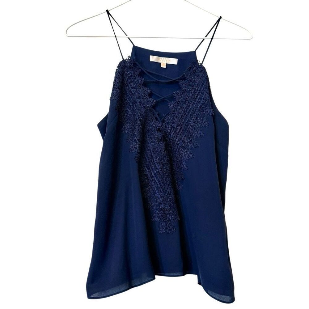 Wayf Lace-Detailed Deep V-Neck Sleeveless Camisole Tank Top Navy Blue Size XS